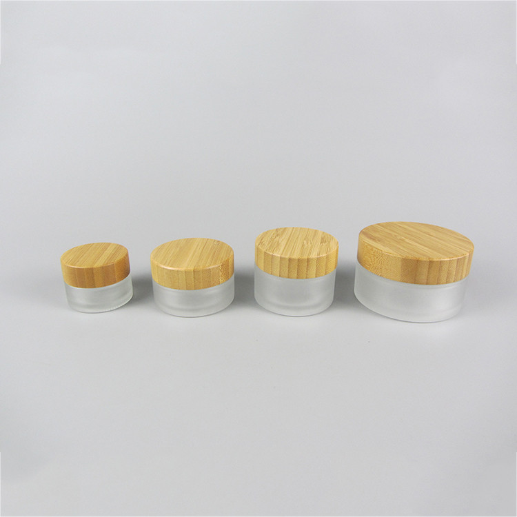 Most Popular Round Wide Mouth Frosted Glass Cosmetic Bamboo Cream Jars With Your Logo