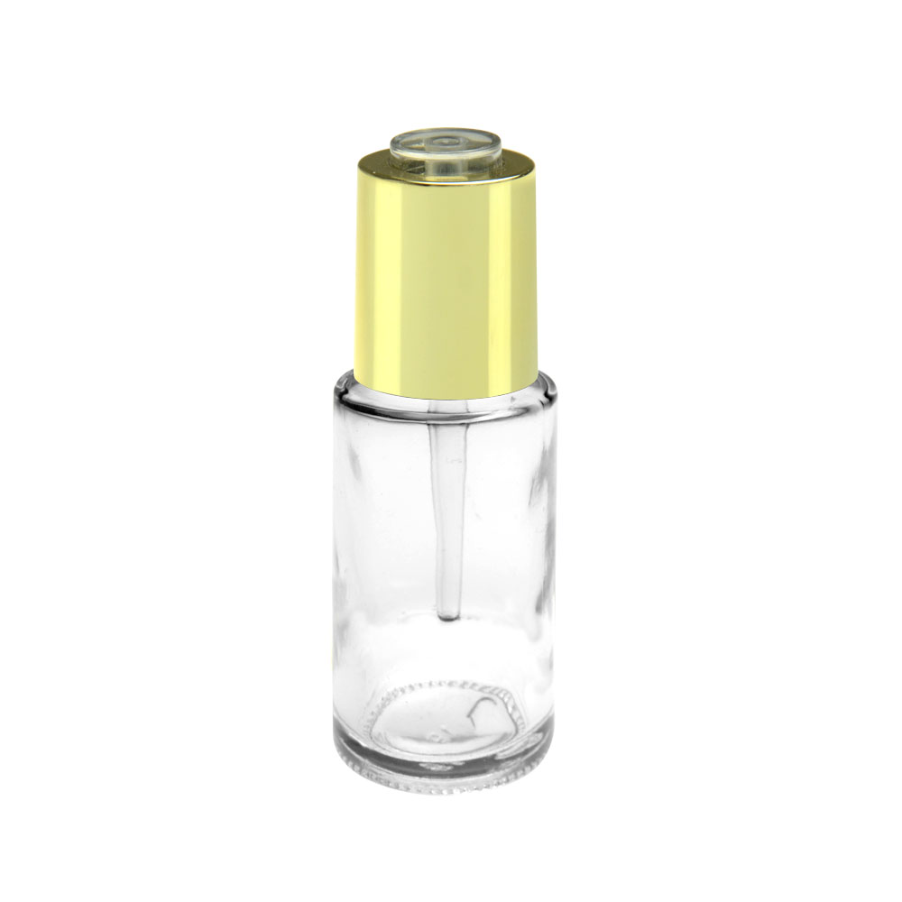 Most popular 30ml empty dropper bottle package gold clear glass serum bottle for oil