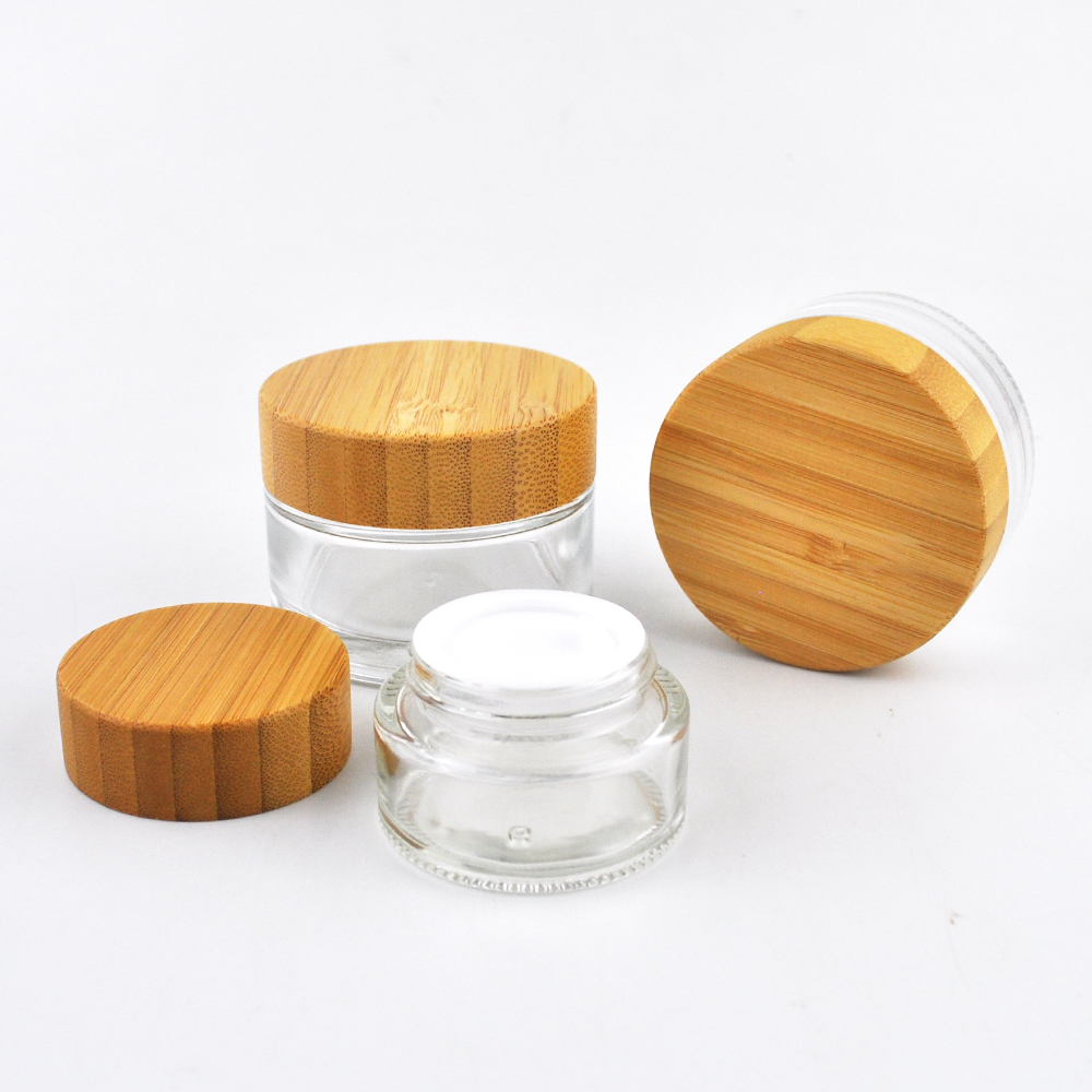 Most popular bamboo cap packaging glass jar 5g cream bottle for body cream skincare 50g