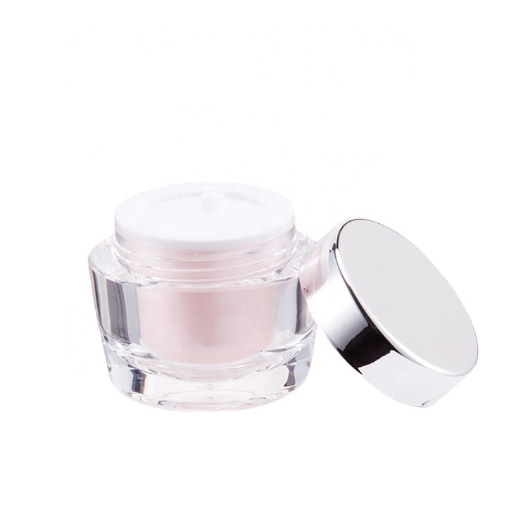 Most popular double wall pink color personal care empty luxury acrylic cream jar