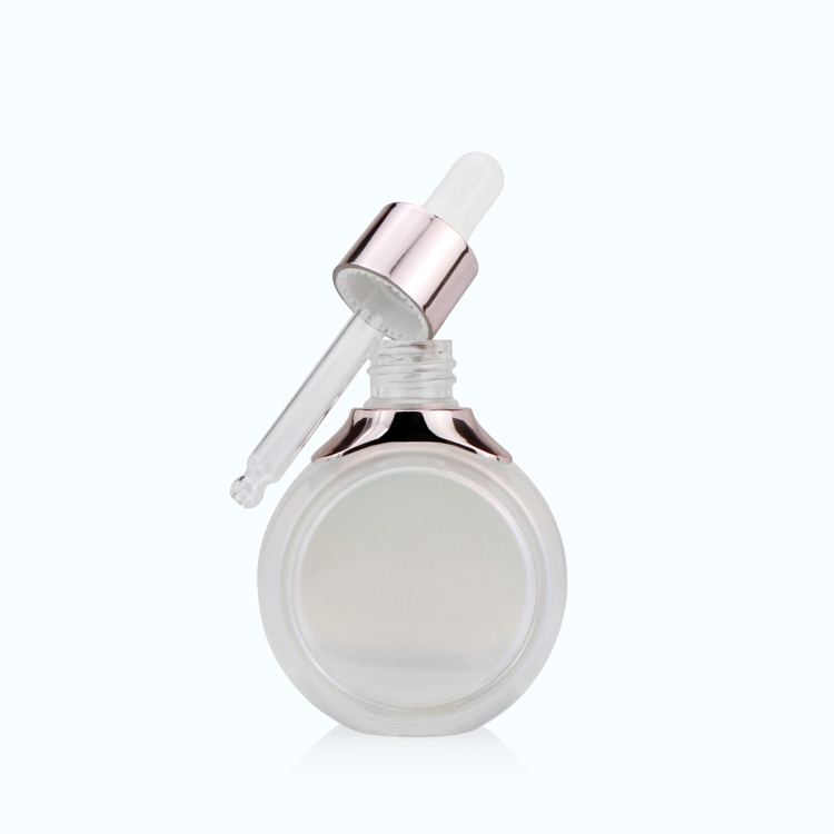 Most popular free sample 30ml 50ml 1oz white Multicolor unique flat round transparent dropper bottle cosmetic containers