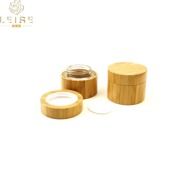 Most popular round eco- friendly bamboo round cream jar bamboo lid 50ml 1.7oz 50g real wooden bamboo cream jar with glass inner