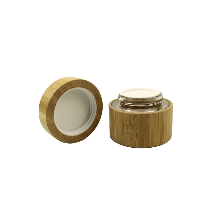 Most popular round eco- friendly bamboo round cream jar bamboo lid 50ml 1.7oz 50g real wooden bamboo cream jar with glass inner