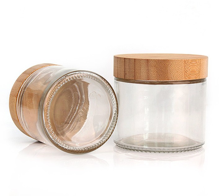 Mother day gift round glazen pot bocal en verre bamboo wide mouth glass candle jars 220ml with lid