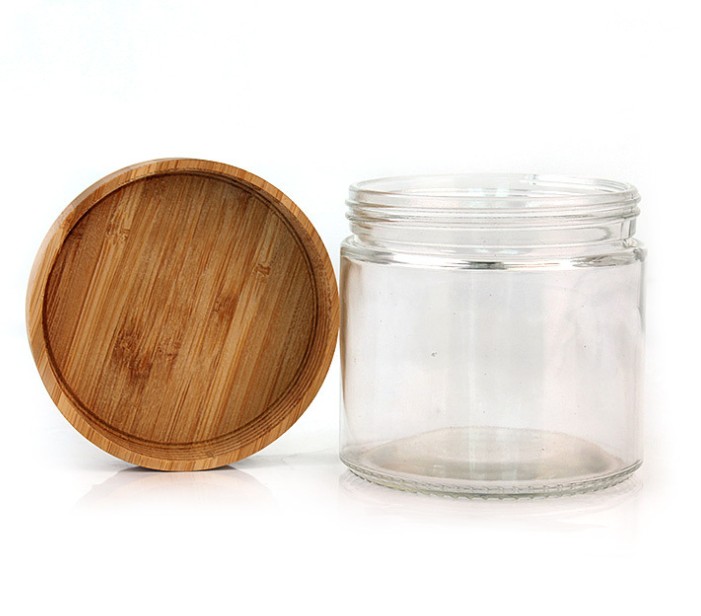 Mother day gift round glazen pot bocal en verre bamboo wide mouth glass candle jars 220ml with lid