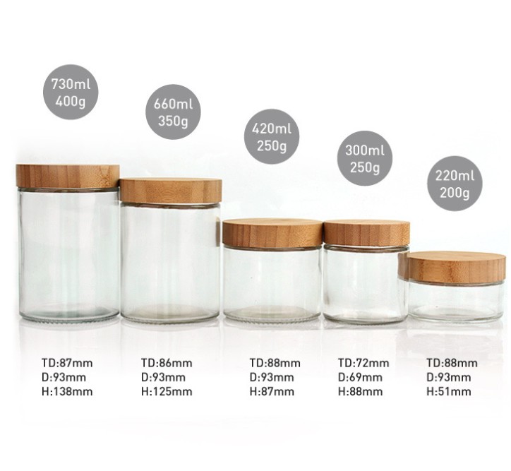 Mother day gift round glazen pot bocal en verre bamboo wide mouth glass candle jars 220ml with lid
