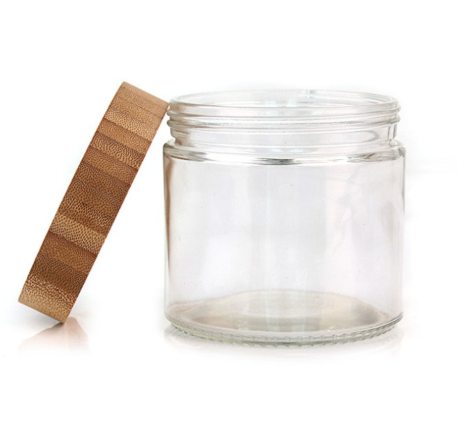 Mother day gifts durable 200ml bamboo glass cosmetic cream candle jar with bamboo lid
