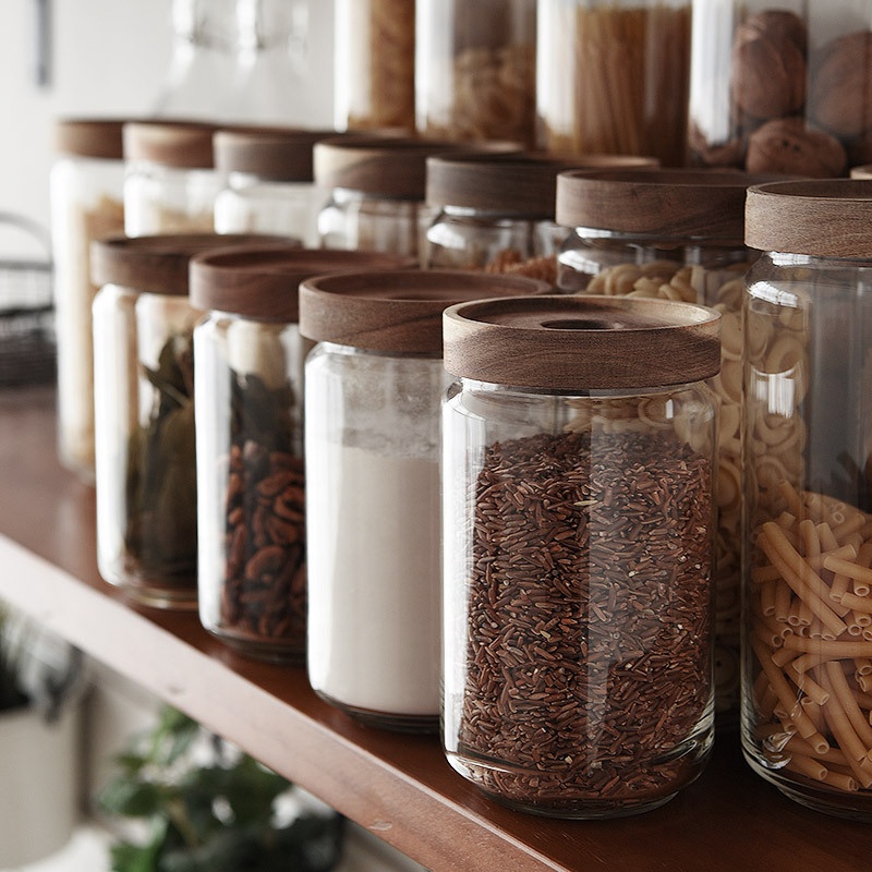 Mouth-blown High Quality Borosilicate Glass Storage Jar with Acacia Wooden Screw Lid