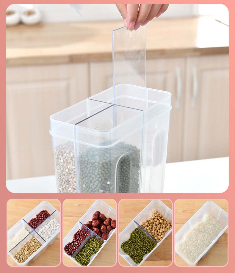 Multi Divided Spaces Cereal Containers 4 Parts Division Four Compartments Food Cereal Containers For Grains Dry Food Snacks