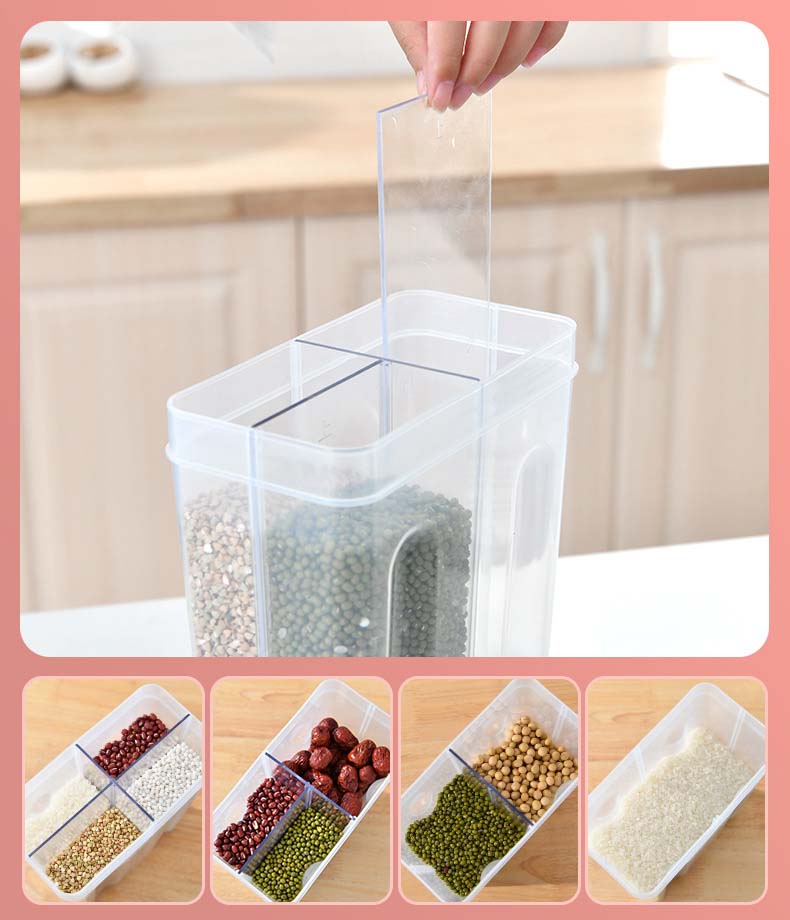 Multi Divided Spaces Cereal Containers With 4 Parts Division Four Compartment Food Cereal Containers For Grains Snacks Dry Food