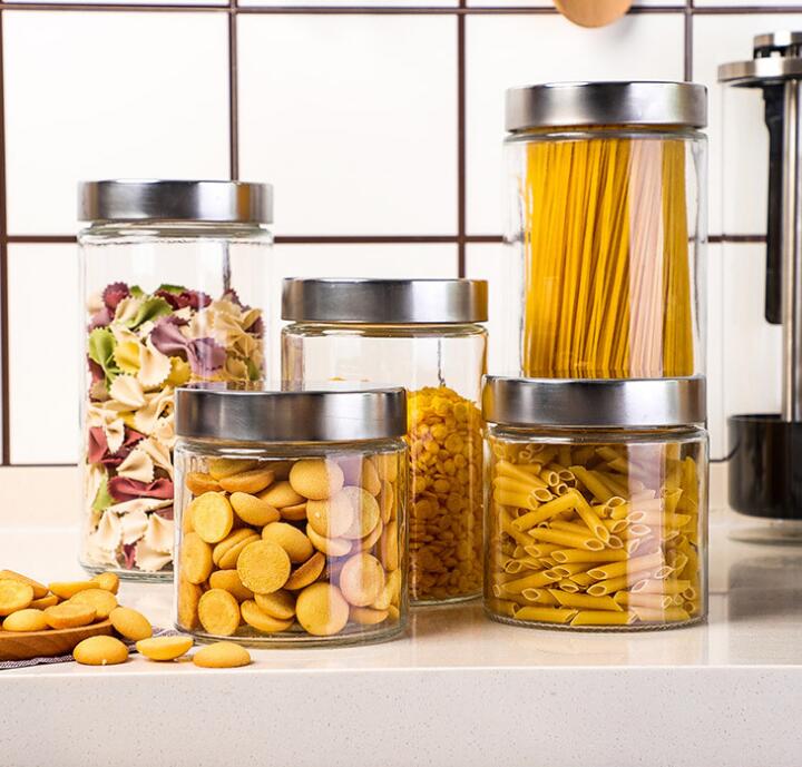 Multi Kinds Sealed Clear Glass Jars With Stainless Steel lids Large Food Storage Canisters Kitchen Spice Grains Milk Powder