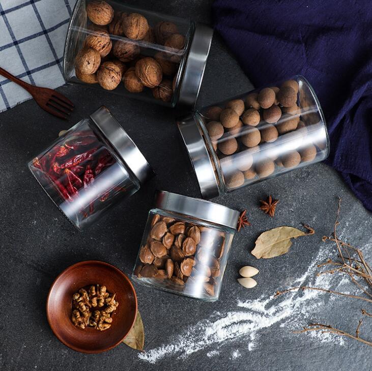 Multi Kinds Sealed Clear Glass Jars With Stainless Steel lids Large Food Storage Canisters Kitchen Spice Grains Milk Powder