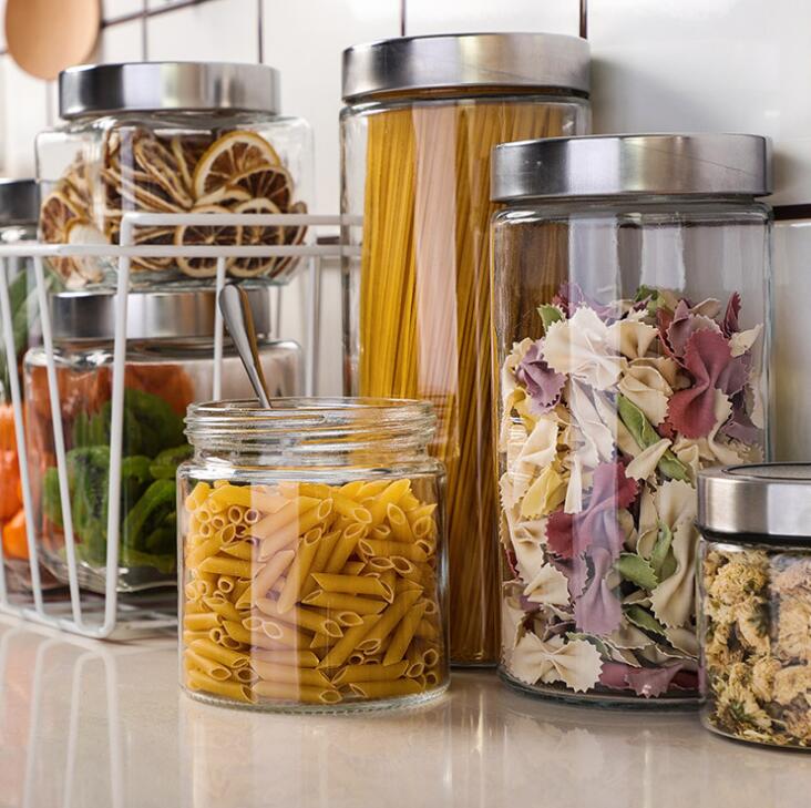 Multi Kinds Sealed Clear Glass Jars With Stainless Steel lids Large Food Storage Canisters Kitchen Spice Grains Milk Powder