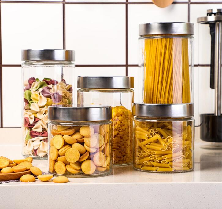 Multi Pieces Air Tight Clear Glass Jars And Containers With Stainless Steel Lids Kitchen Spice Food Storage Canister