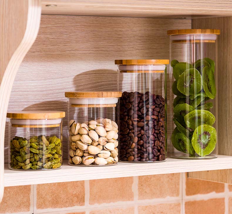 Multi Sizes Glass Jars With Airtight Lids Bamboo Cover For Kitchen Spice Noodles Grains Nuts Food Containers