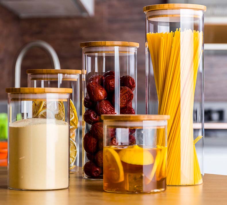 Multi Sizes Glass Jars With Airtight Lids Bamboo Cover For Kitchen Spice Noodles Grains Nuts Food Containers
