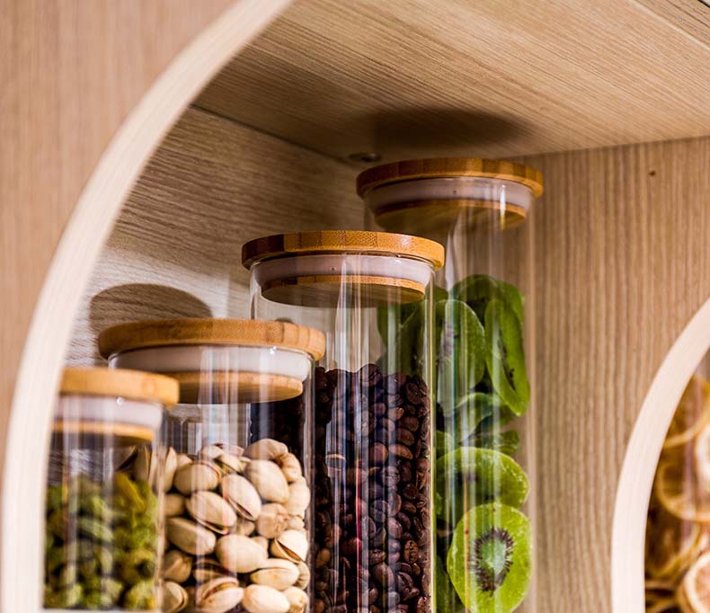 Multi Sizes Glass Jars With Airtight Lids Bamboo Cover For Kitchen Spice Noodles Grains Nuts Food Containers