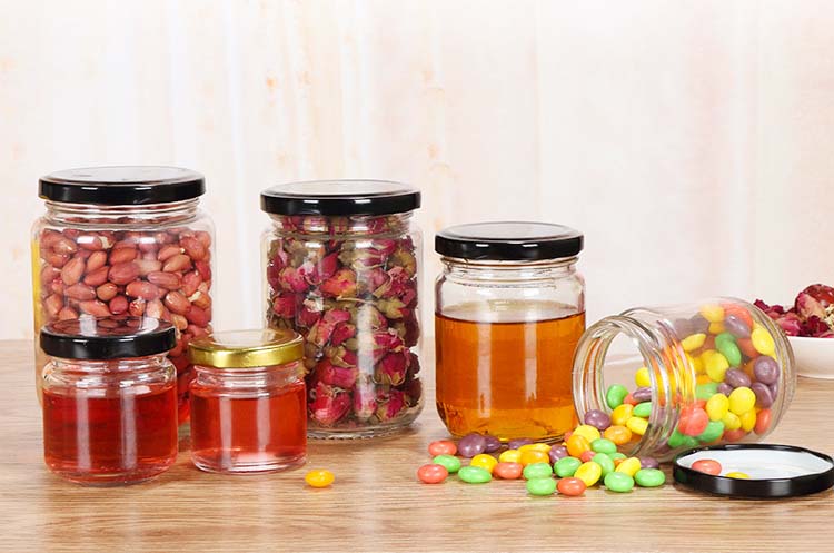 Multi Sizes Glass Jars With Metal Airtight Lids Custom Food Bottle Container Clear Glass For Honey Herbs Candy Grains
