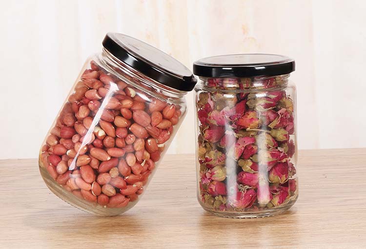 Multi Sizes Glass Jars With Metal Airtight Lids Custom Food Bottle Container Clear Glass For Honey Herbs Candy Grains