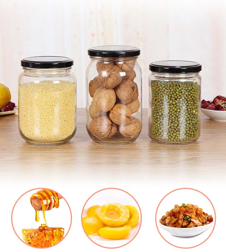 Multi Sizes Glass Jars With Metal Airtight Lids Custom Food Bottle Container Clear Glass For Honey Herbs Candy Grains