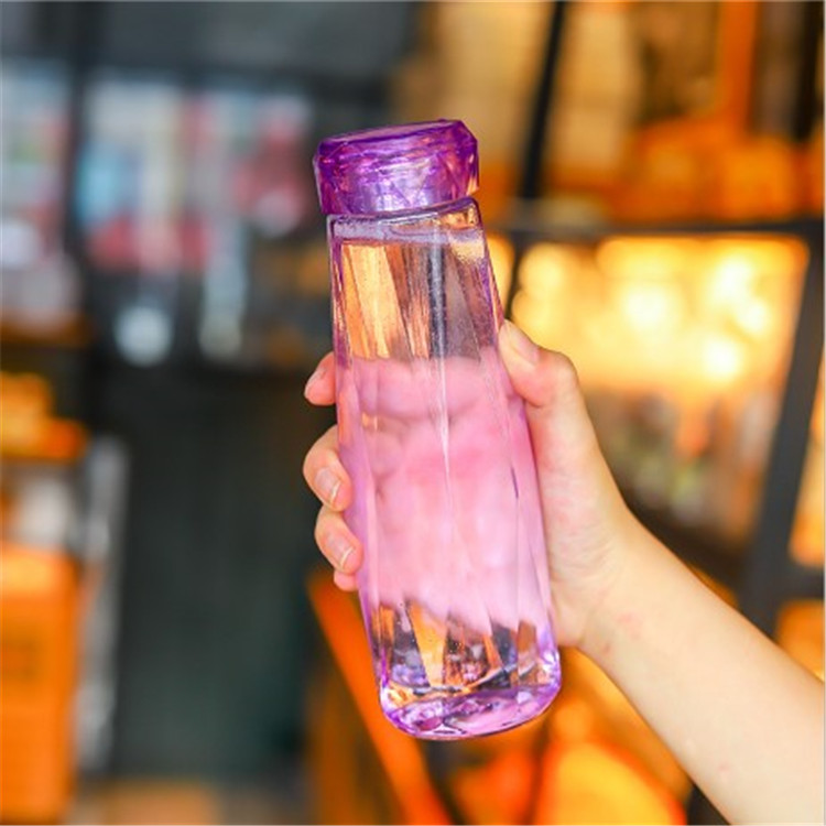 Multi color 420ml luxury glass container water bottles for juice beverage with plastic cap