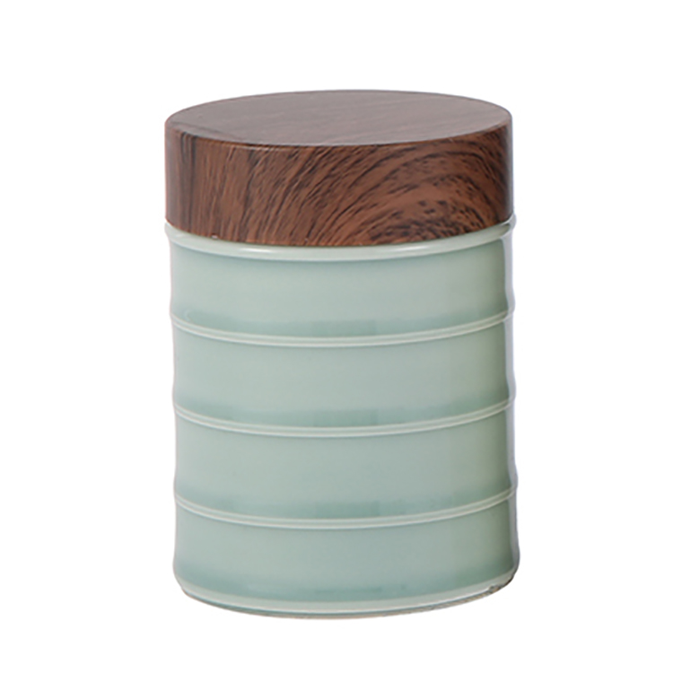 Multi color ceramic tea canister storage candle jar with bamboo lid