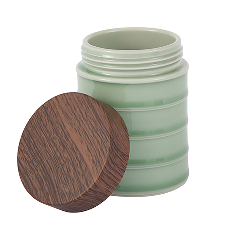 Multi color ceramic tea canister storage candle jar with bamboo lid