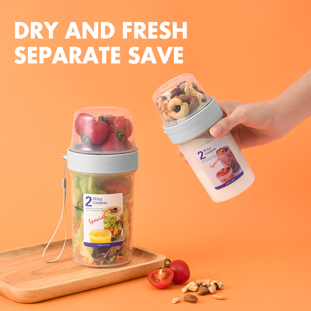 Multi-functional Double functional portable yogurt salad fruit box plastic sealed container snack box