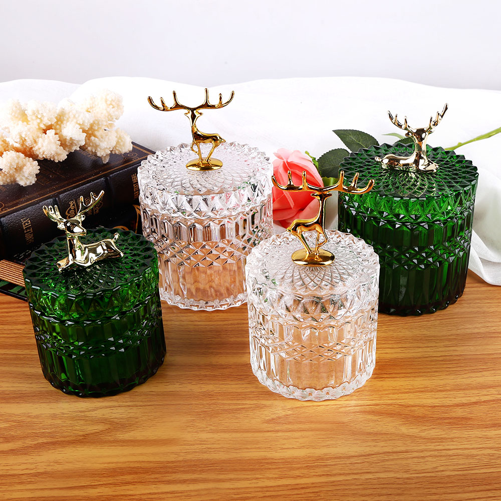 Multi-size European lead-free glass snack glass jar with metal elk cover for decoration