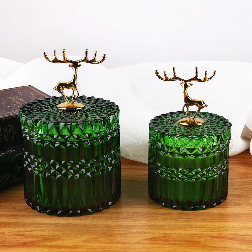 Multi-size European lead-free glass snack glass jar with metal elk cover for decoration