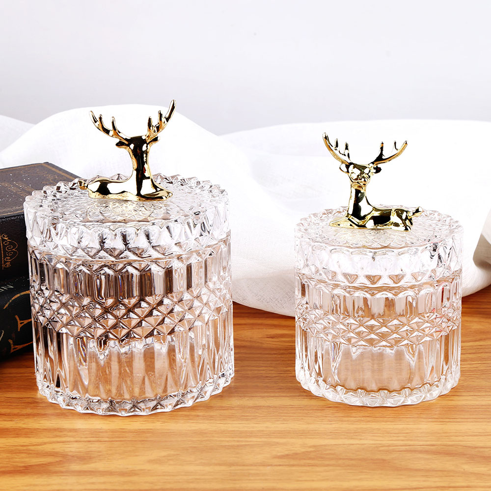 Multi-size European lead-free glass snack glass jar with metal elk cover for decoration