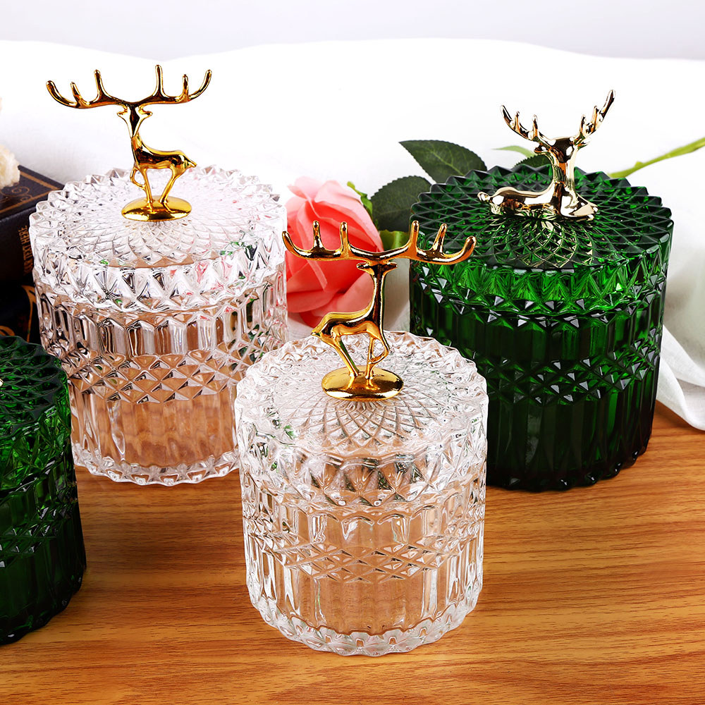 Multi-size European lead-free glass snack glass jar with metal elk cover for decoration
