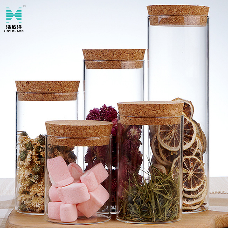 Multi-standard high borosilicate glass bottle with cork sealed tank storage glass jar