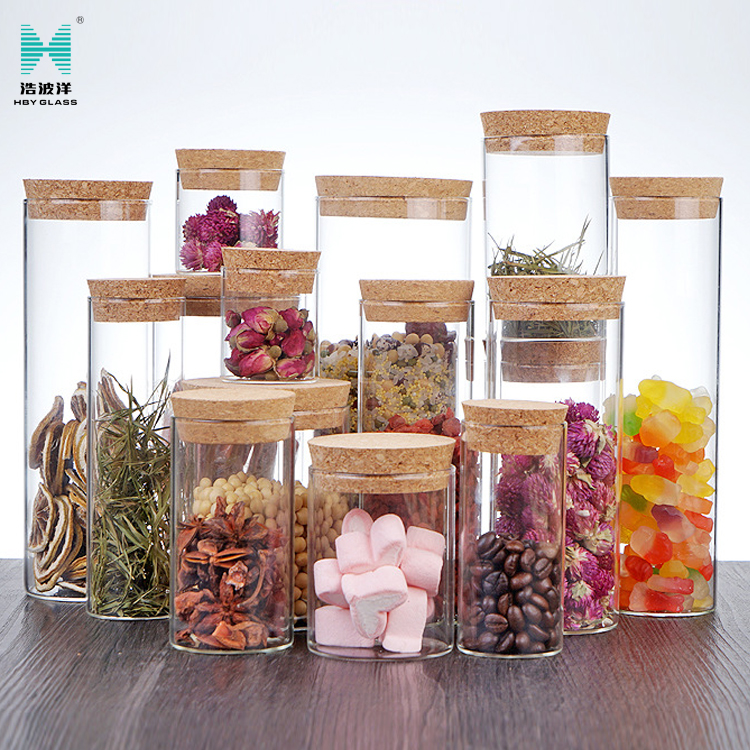 Multi-standard high borosilicate glass bottle with cork sealed tank storage glass jar