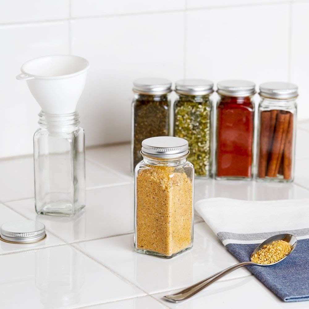 Multifunction 4oz 120ml Square Glass Spice Jar for Salt Chili Herbs with Aluminium Lid with Hole