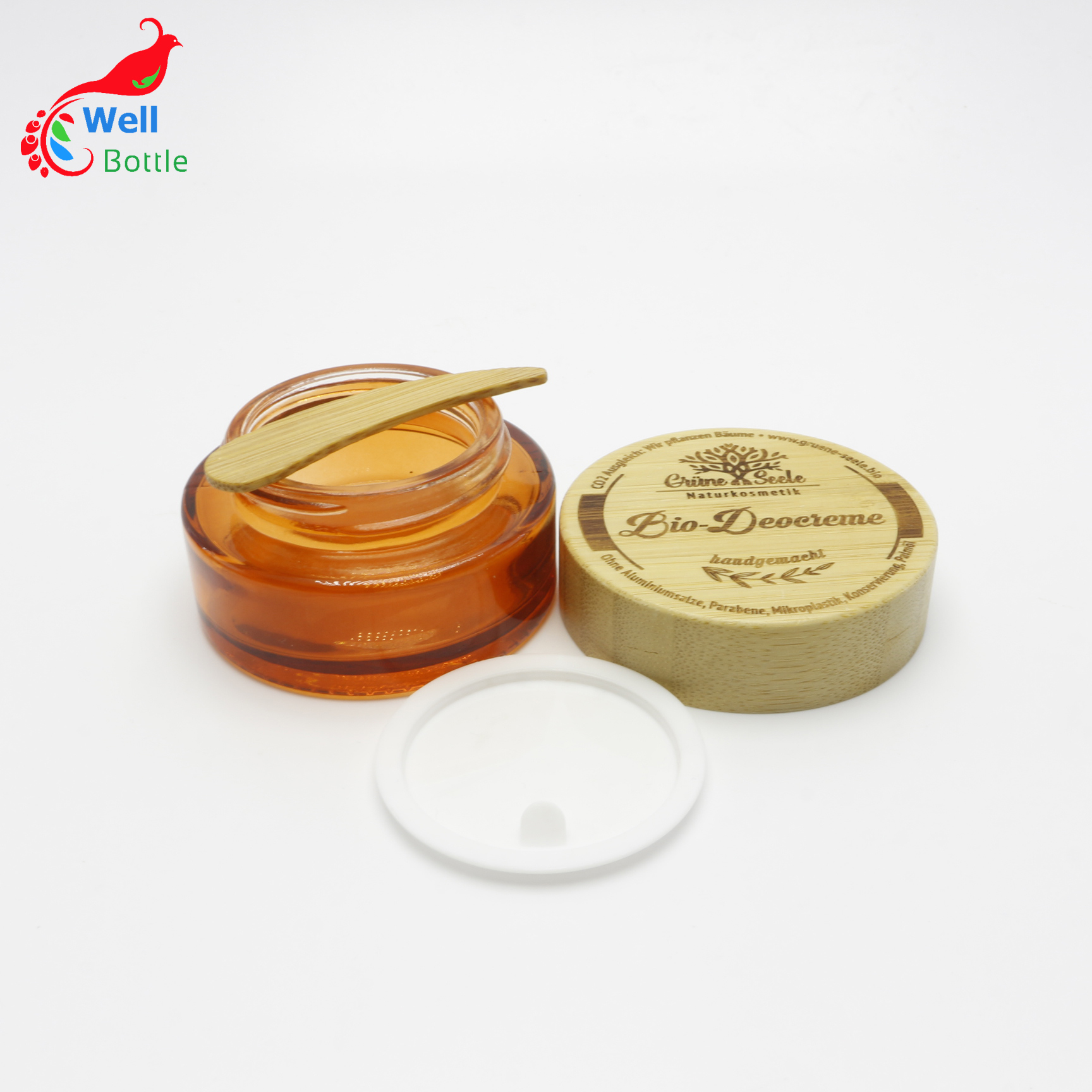 Multifunction 50g amber glass jar bamboo cosmetic cream containers J135E