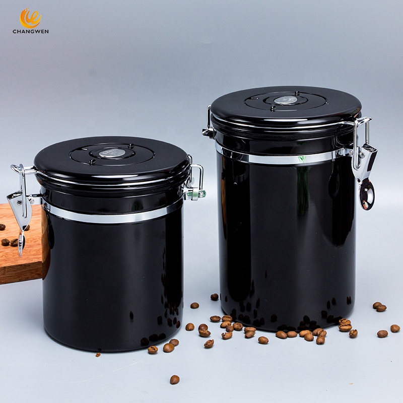 Multifunction Stainless Steel Container Coffee Airtight Coffee Bean Canister with CO2 Valve and Scoop