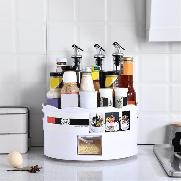 Multifunctional Rotating Rack Household Seasoning Shelf Round Glass Storage Container Jar With Glass Lid