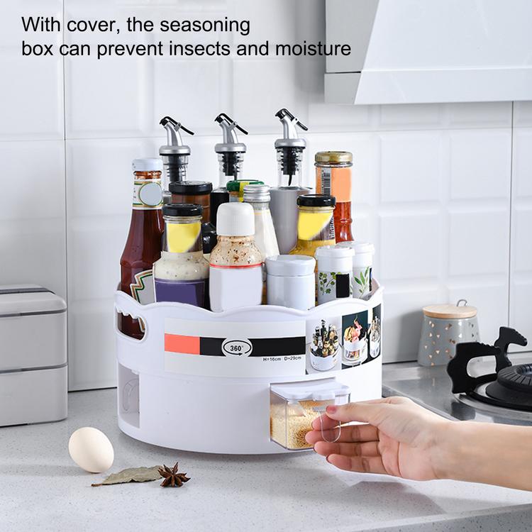 Multifunctional Rotating Rack Household Seasoning Shelf Round Glass Storage Container Jar With Glass Lid