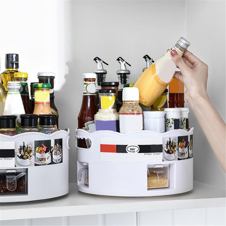 Multifunctional Rotating Rack Household Seasoning Shelf Round Glass Storage Container Jar With Glass Lid