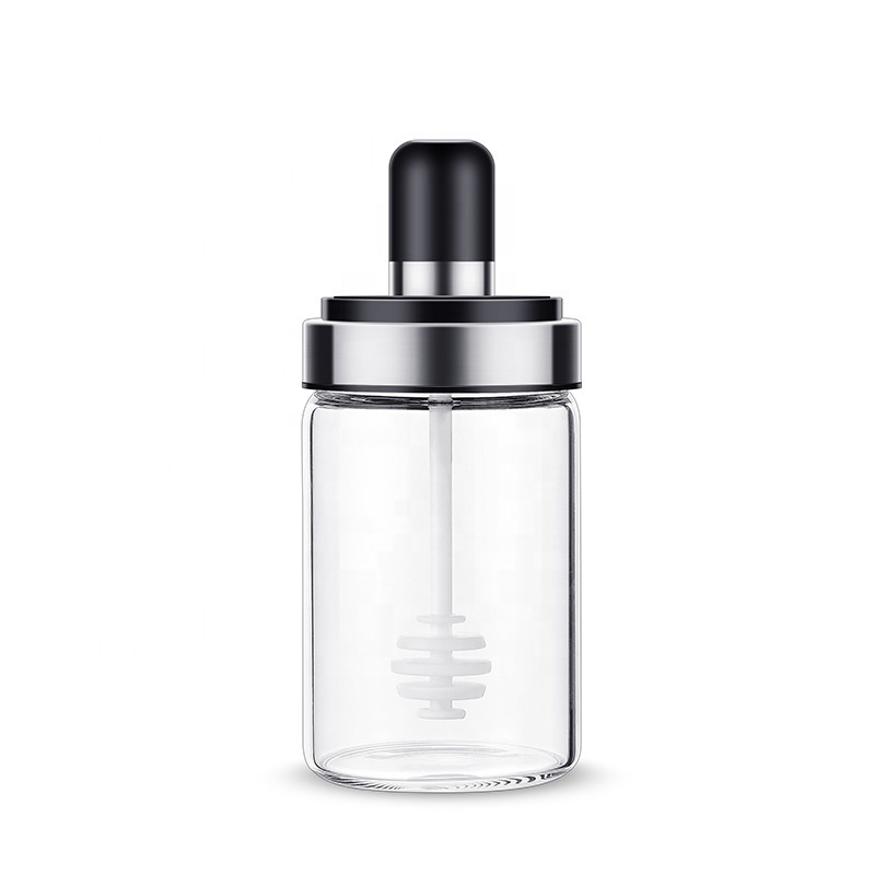 Multifunctional glass jar set salt jar with spoon/brush honey jar with dipper