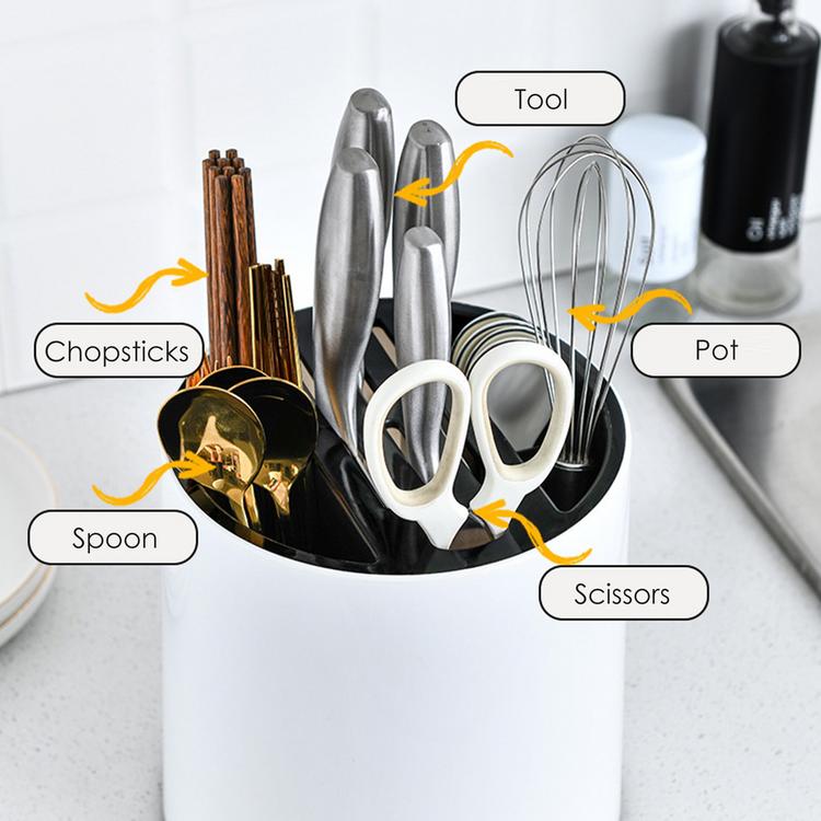 Multifunctional kitchen knife rack can rotate kitchenware white storage rack kitchen multifunctional drain storage tube