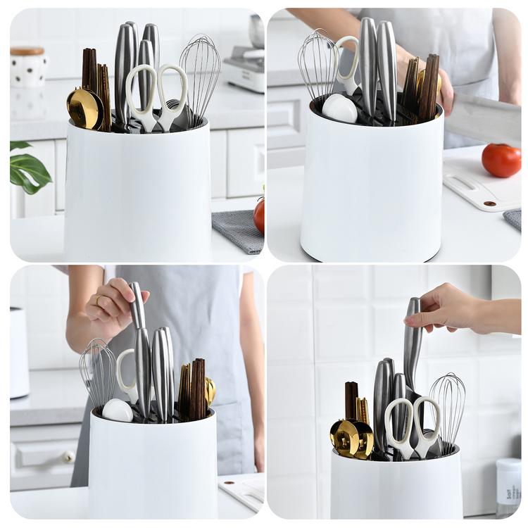 Multifunctional kitchen knife rack can rotate kitchenware white storage rack kitchen multifunctional drain storage tube
