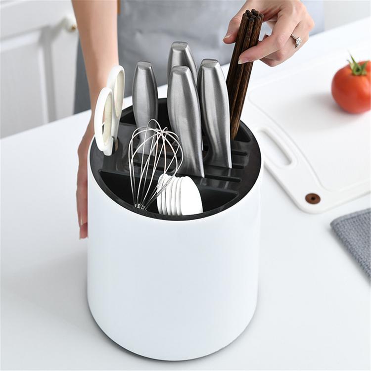 Multifunctional kitchen knife rack can rotate kitchenware white storage rack kitchen multifunctional drain storage tube