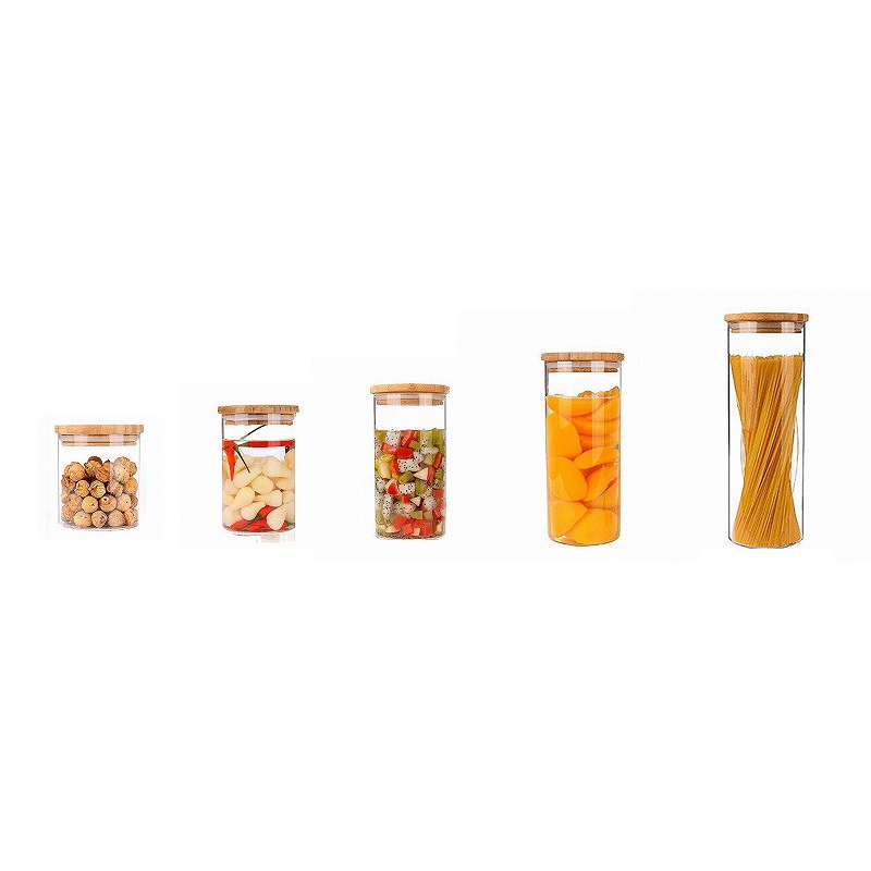 Multiple Size Kitchen Organizer Storage Jar, Custom Shape Square Round Glass Storage Jar with Bamboo Wood Lid