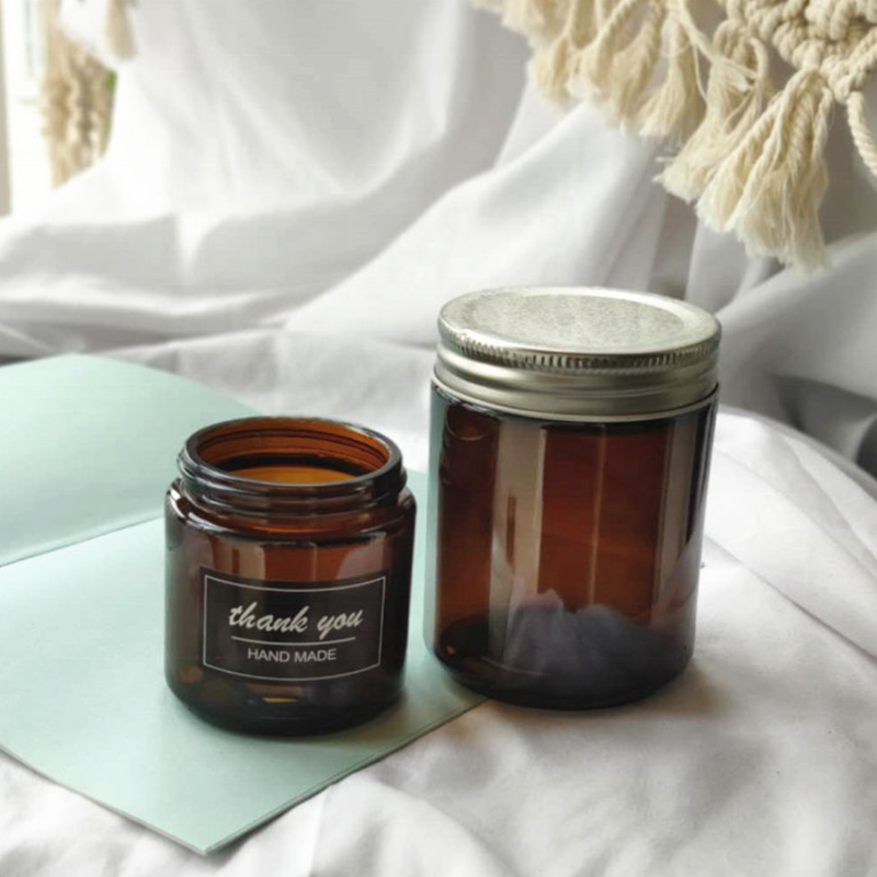 Multiple Size Wholesale Luxury Amber Empty Glass Candle Jars Packaging with Lids and Boxes