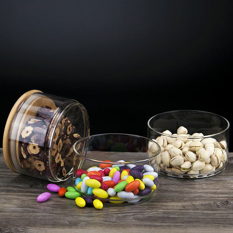 Multiple glass containers, stackable glass containers with bamboo lids for kitchen storage