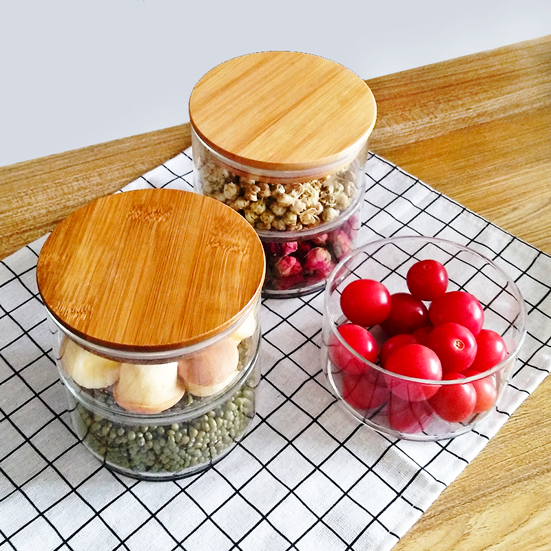 Multiple glass containers, stackable glass containers with bamboo lids for kitchen storage
