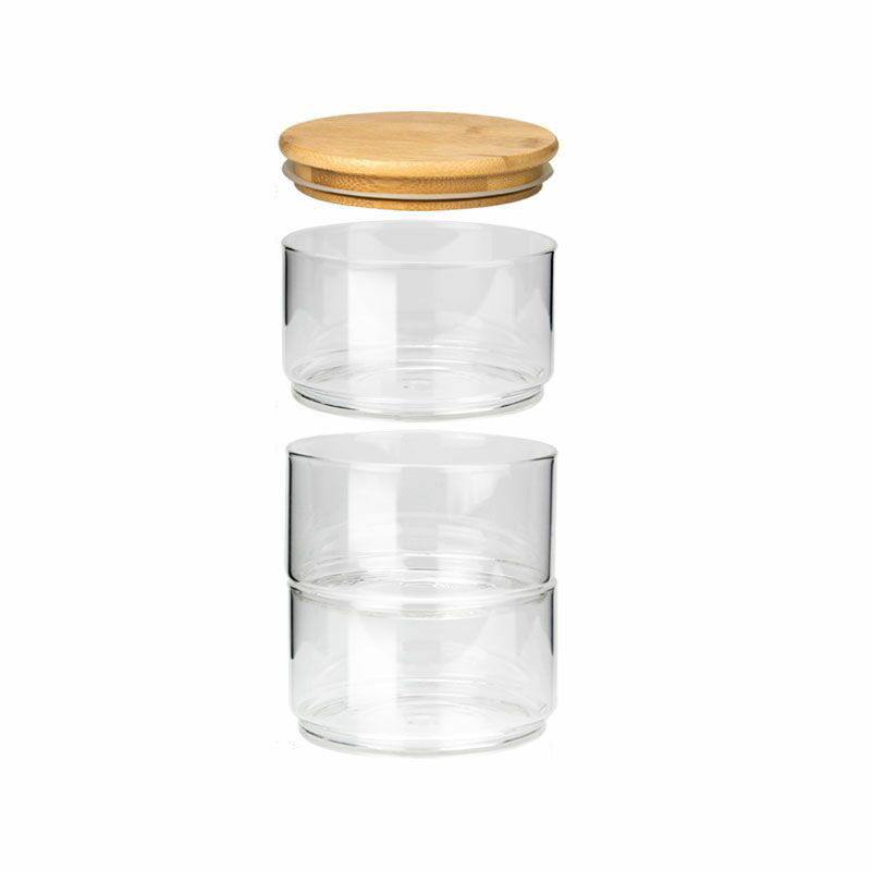 Multiple glass containers, stackable glass containers with bamboo lids for kitchen storage