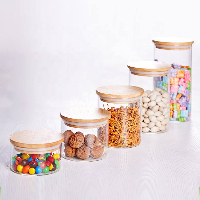 NEW 1000ml Borosilicate Glass Food Container with Bamboo Lid Storage Glass Jar